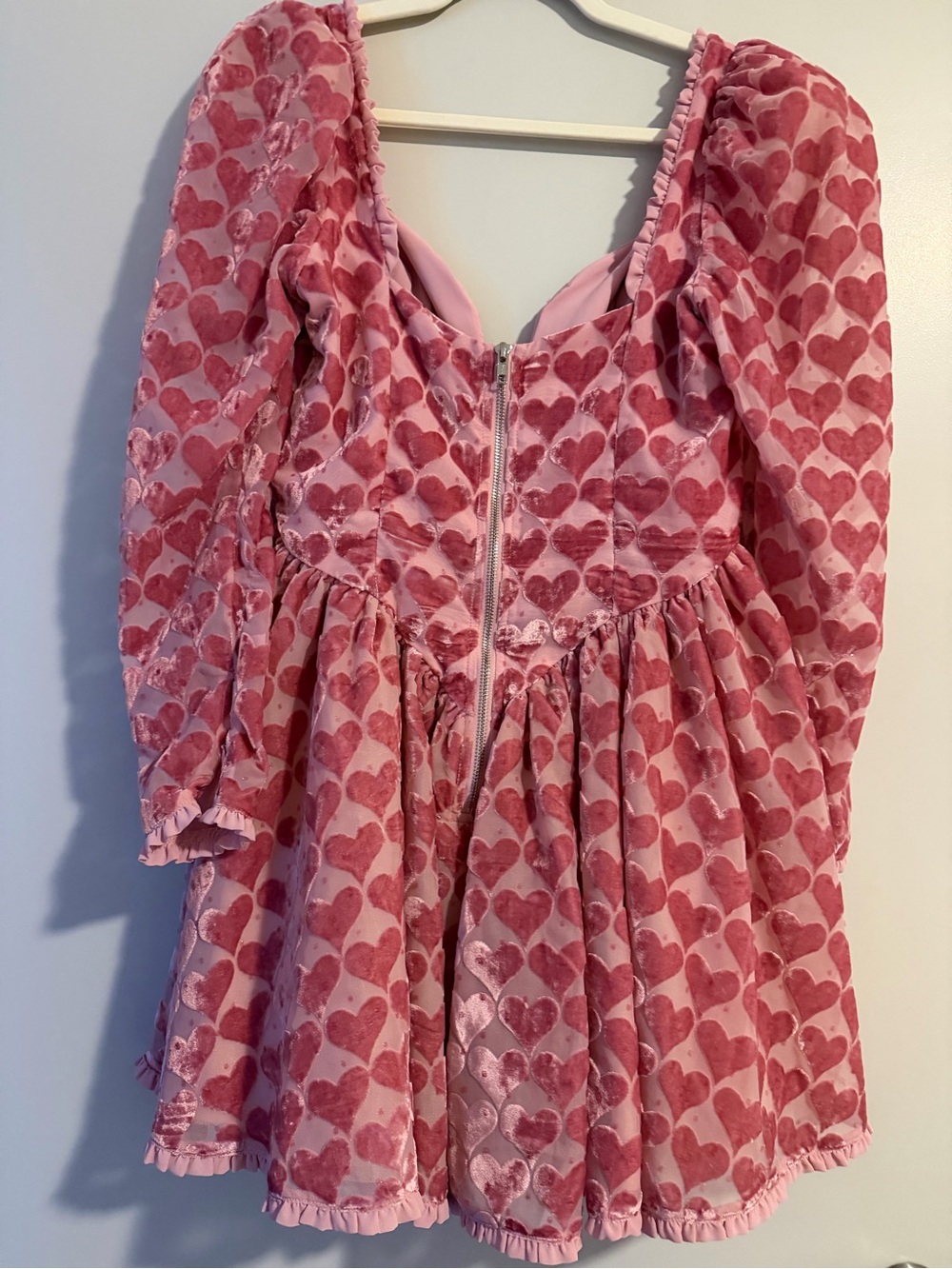 For Love and Lemons Pink Heart Velvet Sweetheart Mini Dress - Picture 8 of 9